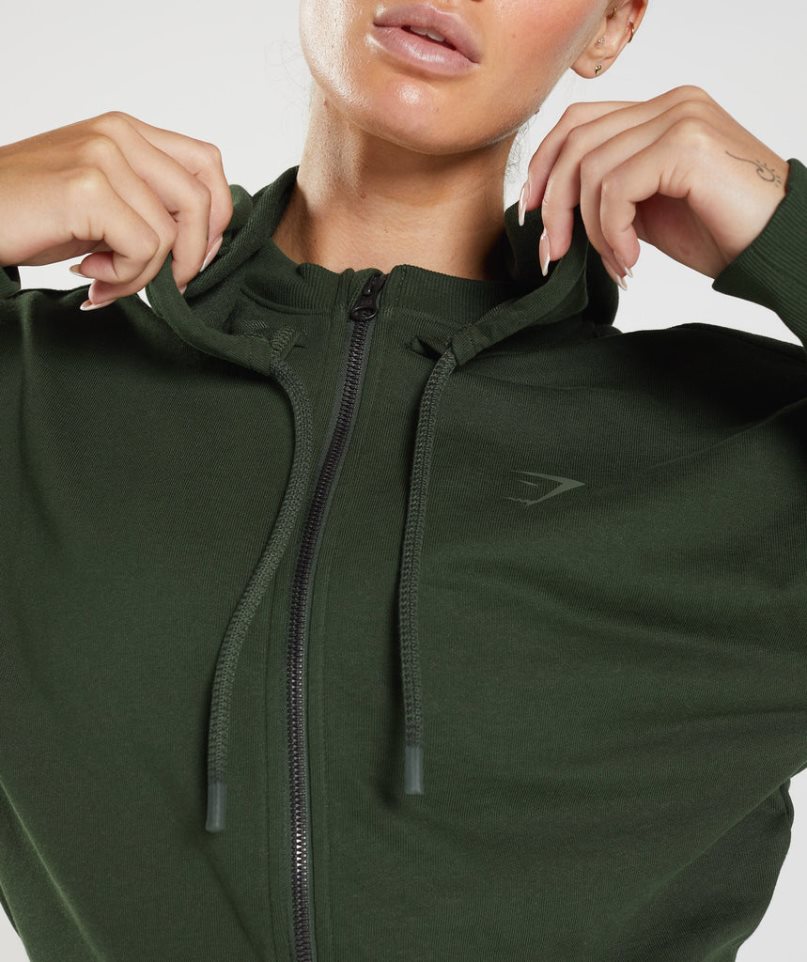 Women's Gymshark GS Power Cropped Zip Hoodie Olive | CA A8056D